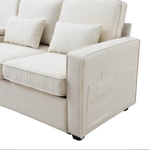 Seater Modern Linen Fabric Sofa With Armrest Pockets And 4 Pillows,Minimalist Style Couch For Living Room, Apartment, Office,3 Colors