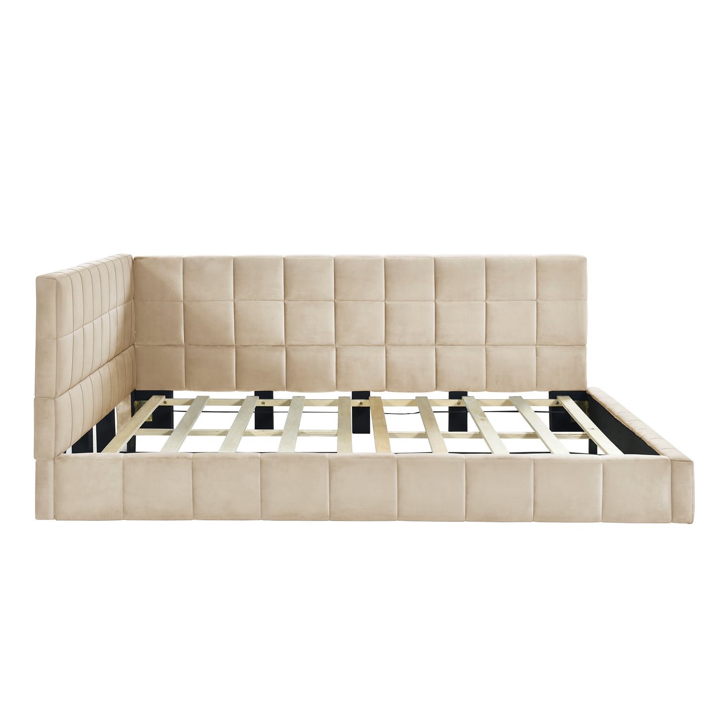 Full-size Upholstered Sofa Bed, Sofa Bed Frame - Beige, Velvet