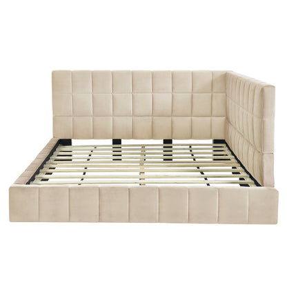 Full-size Upholstered Sofa Bed, Sofa Bed Frame - Beige, Velvet
